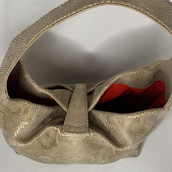 Dooney & Bourke Belvedere gold snakeskin textured leather Logo Lock hobo bag - Picture 6 of 14